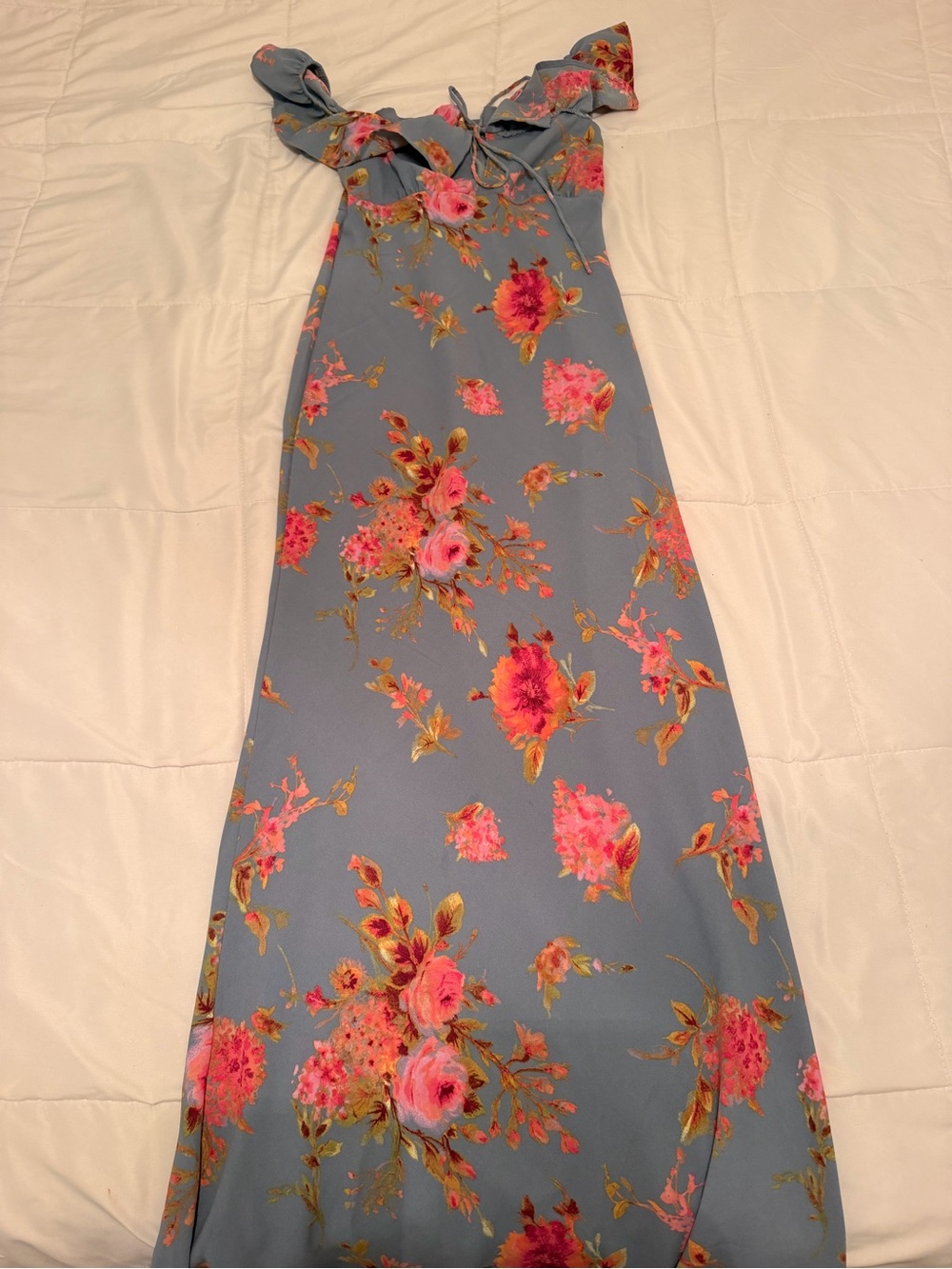 wild fable Blue Floral Dress with Pink and Coral Accents
